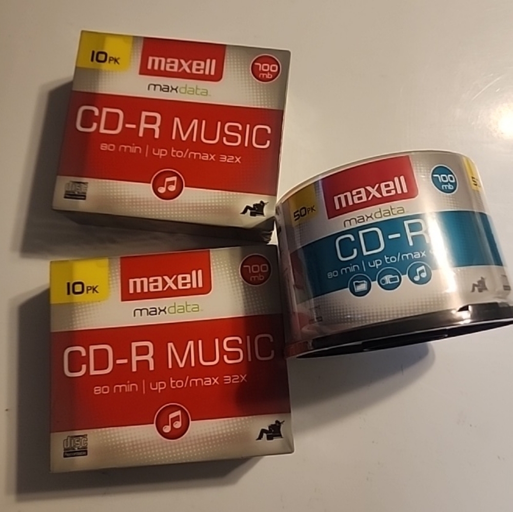 Maxell CD-R Compact Discs Audio 80 Minute Bundle (2) 10 Packs (1) 50 Pack New